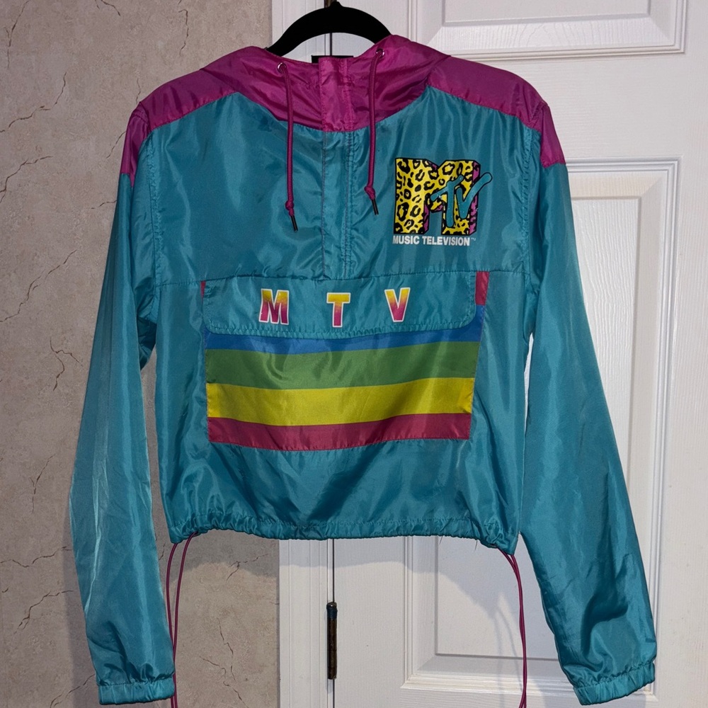MTV Windbreaker Jacket - Teal and Pink